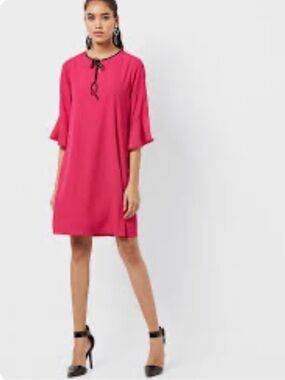 Zara Fuschia Pink 3/4-Length Bell Sleeves Shift Dress Size XS